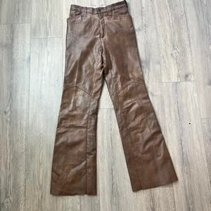 Vintage Genuine Leather Berman Buckskin Co. Pants Brown Wide Leg Sz S